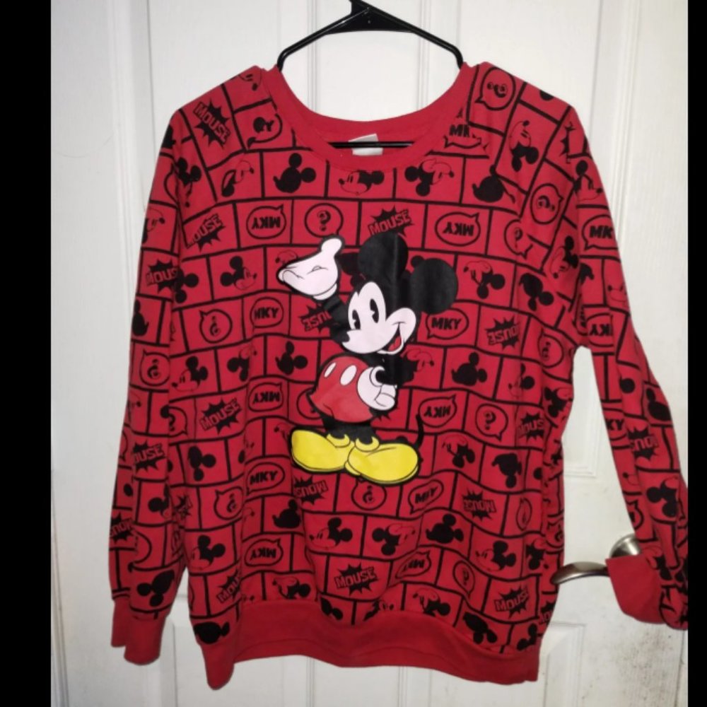 Disney Red Mickey Mouse Comic Strip All Over Print Graphic Sweatshirt